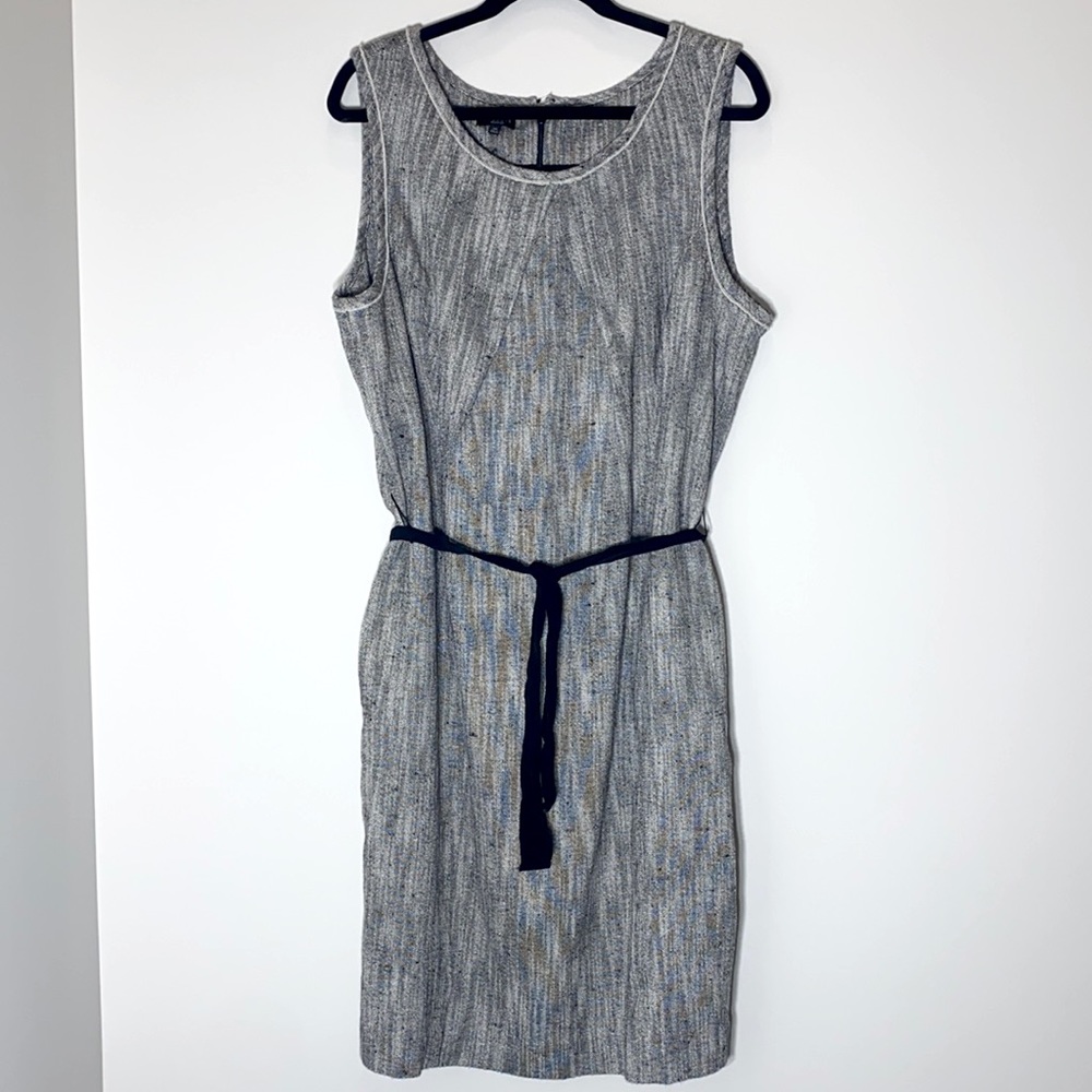 Talbots gray tweed cotton linen dress with belt 20